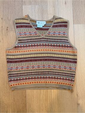 Worth Silk Cashmere Fair Isle Sweater Vest Medium Vintage 90s Knit Preppy